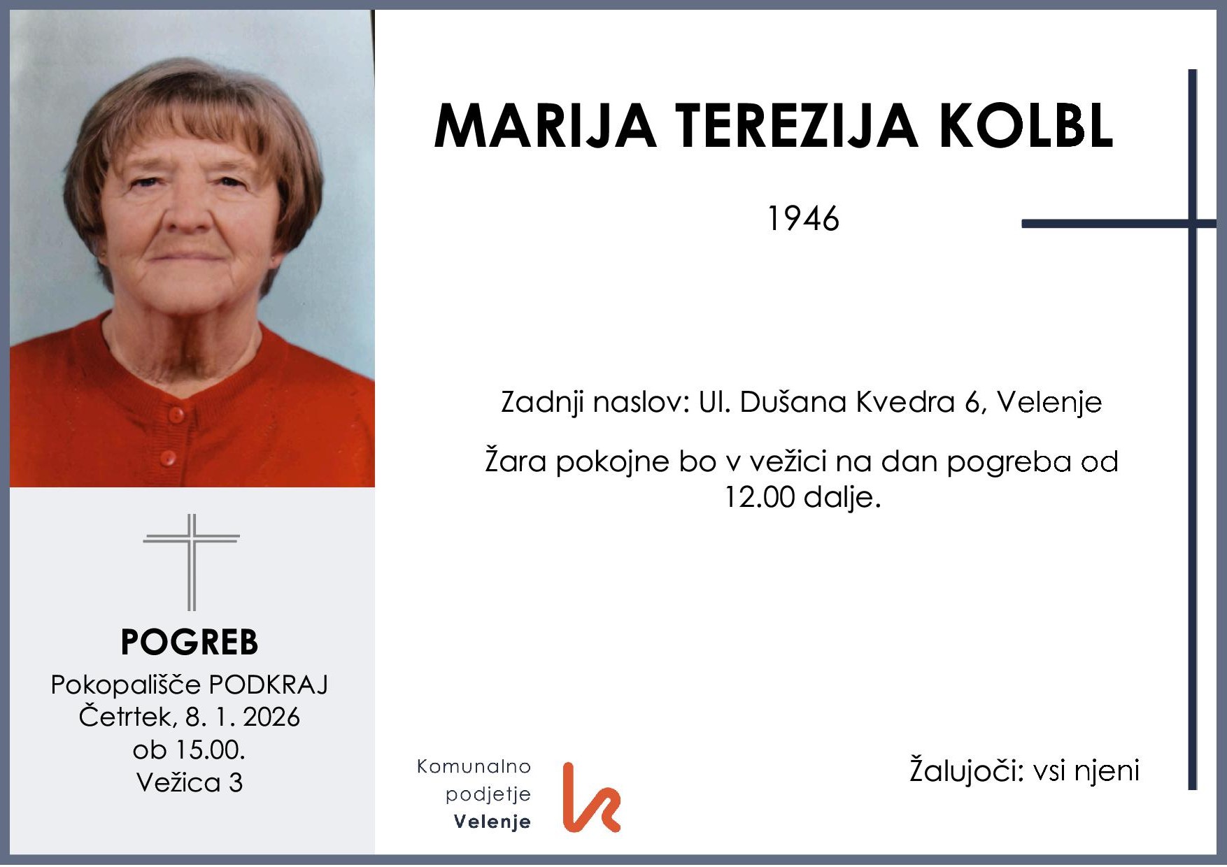 Kolbl Marija Terezija 1946 1