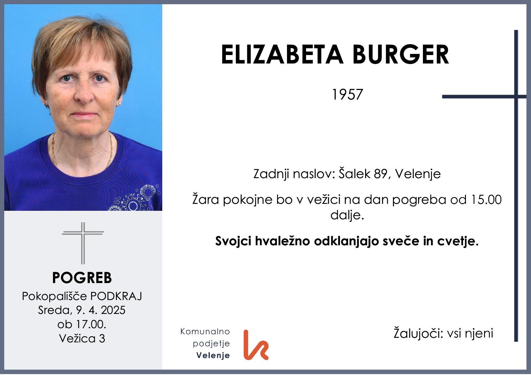 OsmrtnicaBurgerElizabeta1957 pogreb sreda 9.4.2025 ob 17.00 Podkraj