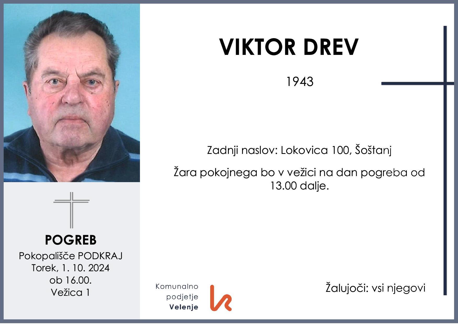 OsmrtnicaDrevViktor1943pogreb torek, 1.10.2024 ob 16.00 Podkraj