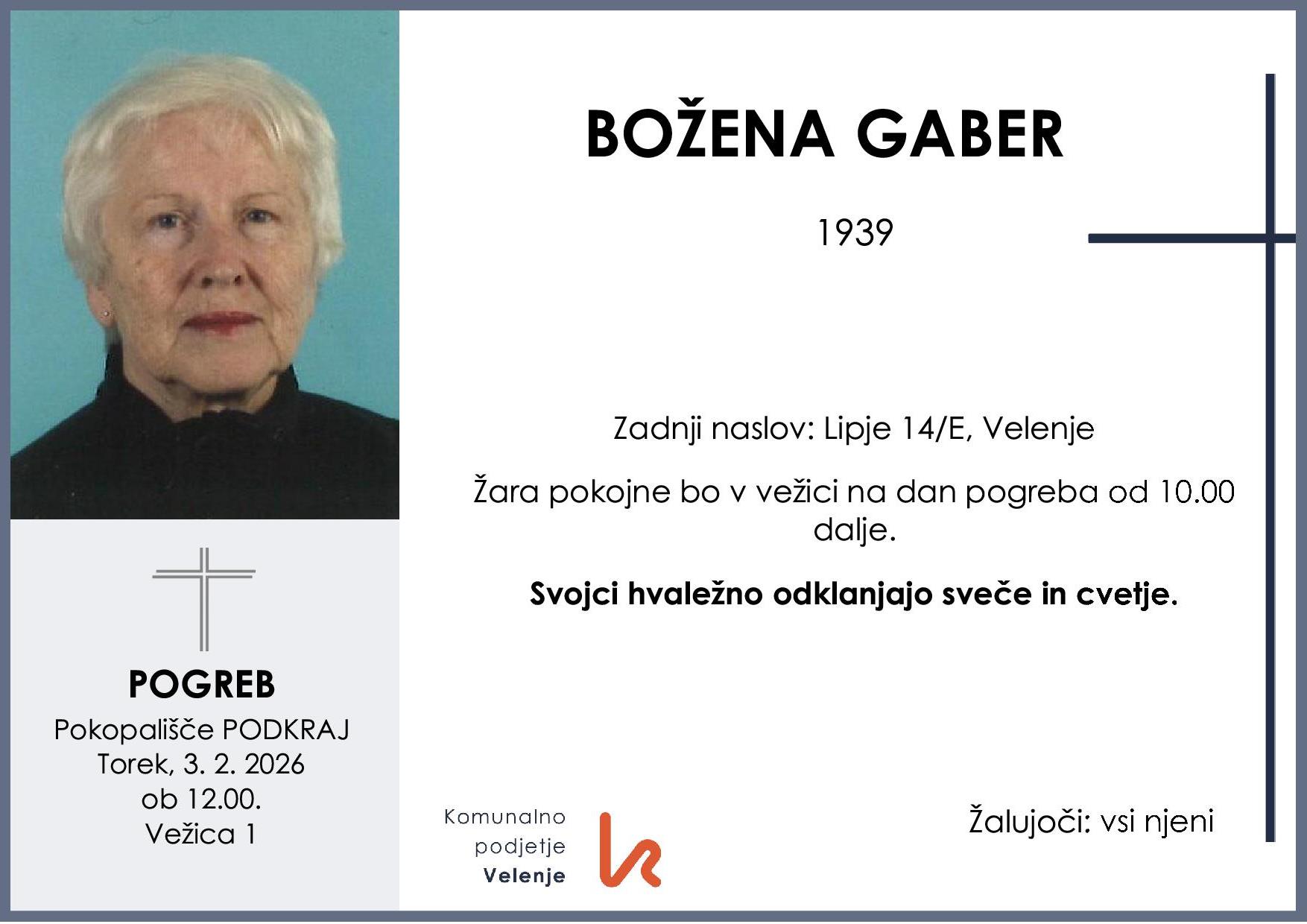 OsmrtnicaGaberBožena1939pogreb torek 3.2.2026 ob 12.00 Podkraj