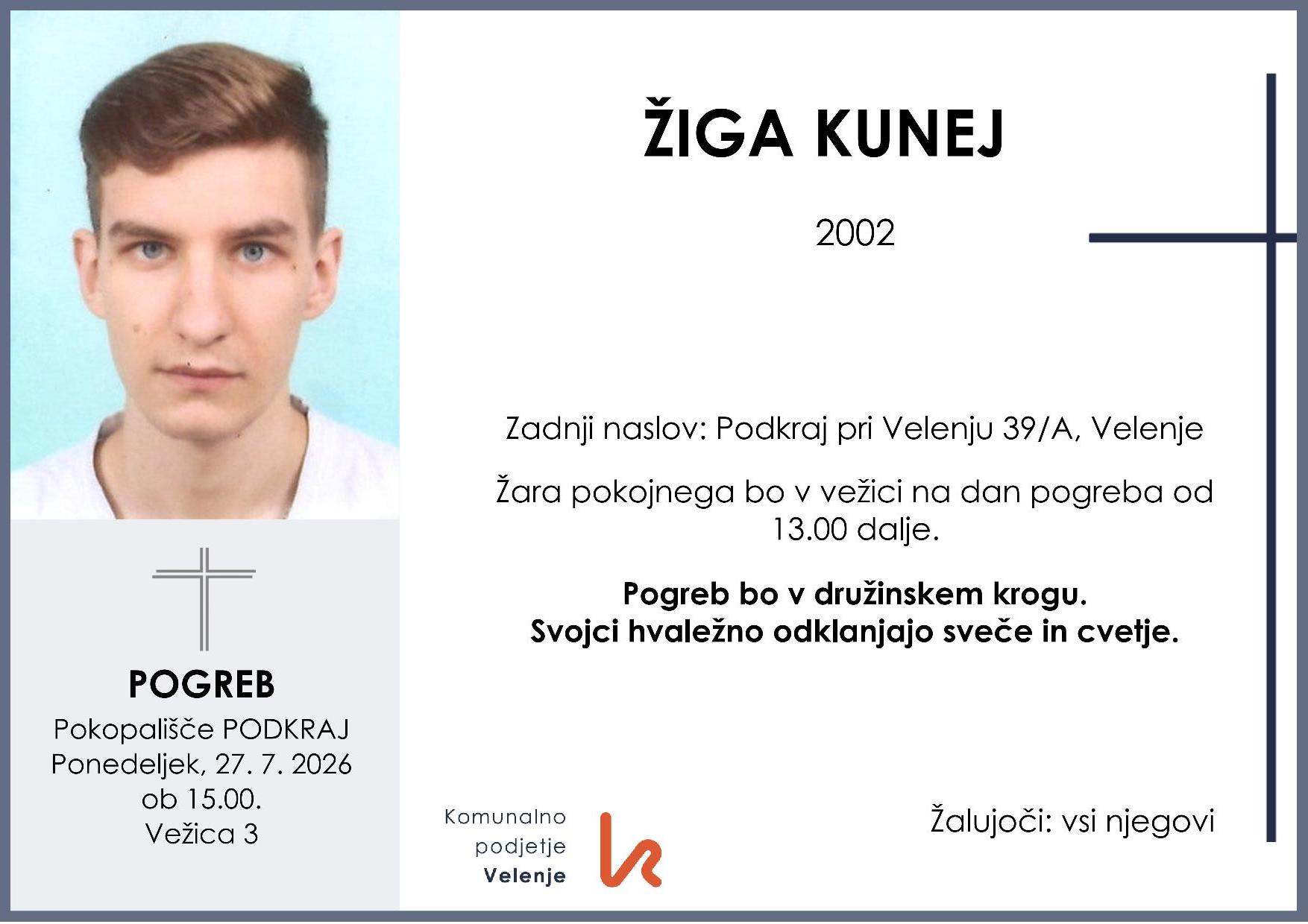 OsmrtnicaKunejŽiga2002 pogreb ponedeljek 27.7.2026 ob 15.00 Podkraj