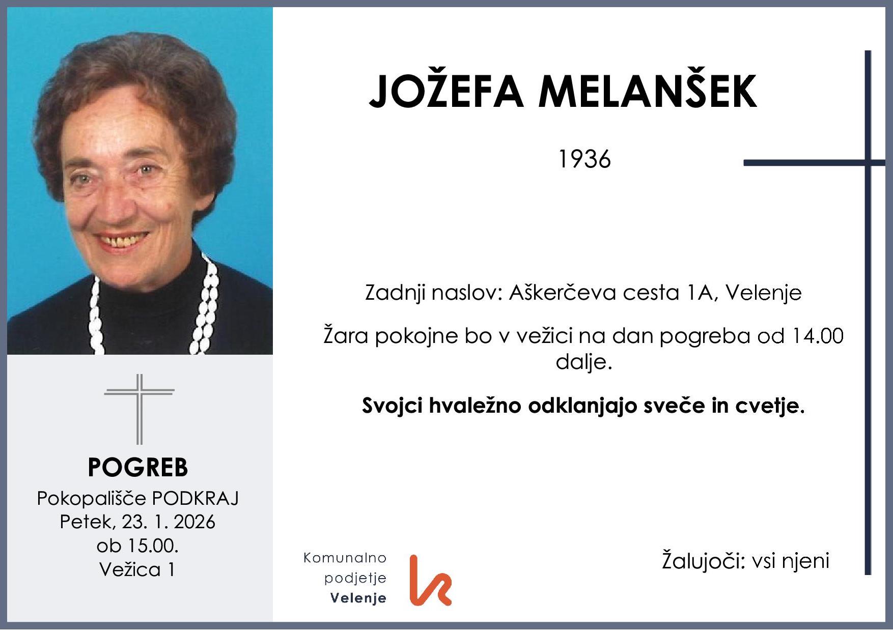 OsmrtnicaMelanšekJožefa1936 pogreb petek 23.1.2026 ob 15.00 Podkraj