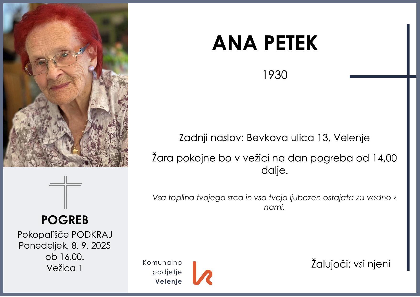 OsmrtnicaPetekAna1930pogreb ponedeljek 8.9.2025 ob 16.00 Podkraj