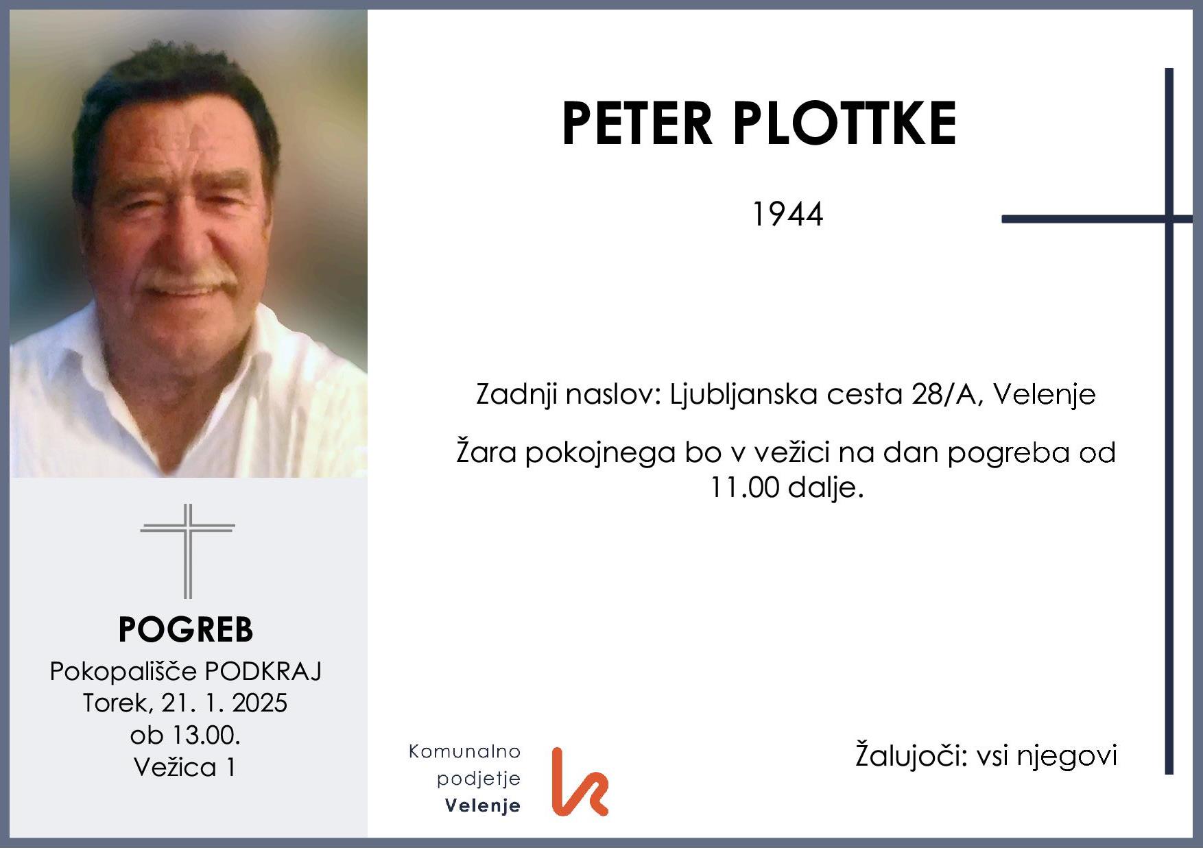 OsmrtnicaPlottkePeter1944 pogreb torek 21.1.2025 Podkraj