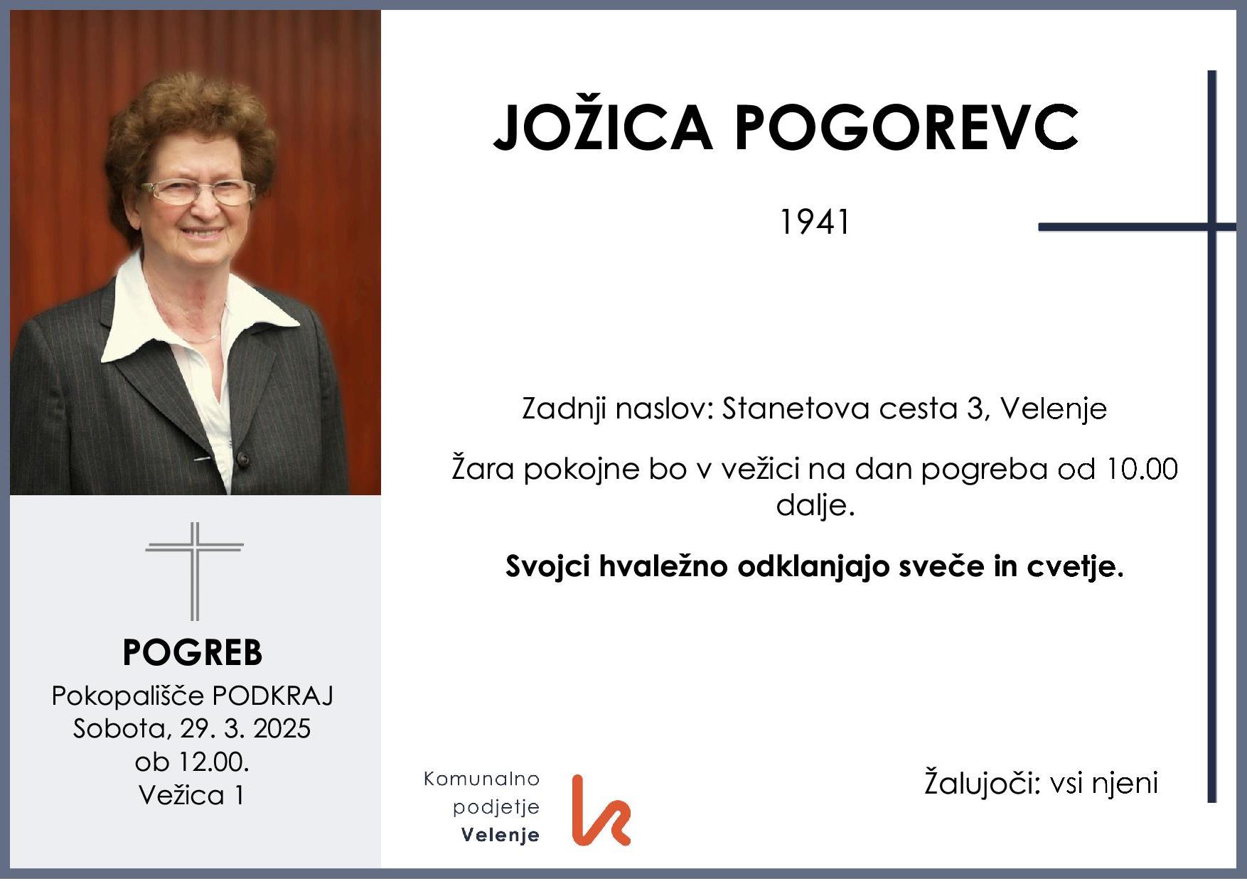 OsmrtnicaPogorevcJožica1941pogreb sobota 29.3.2025 ob 12.00 Podkraj