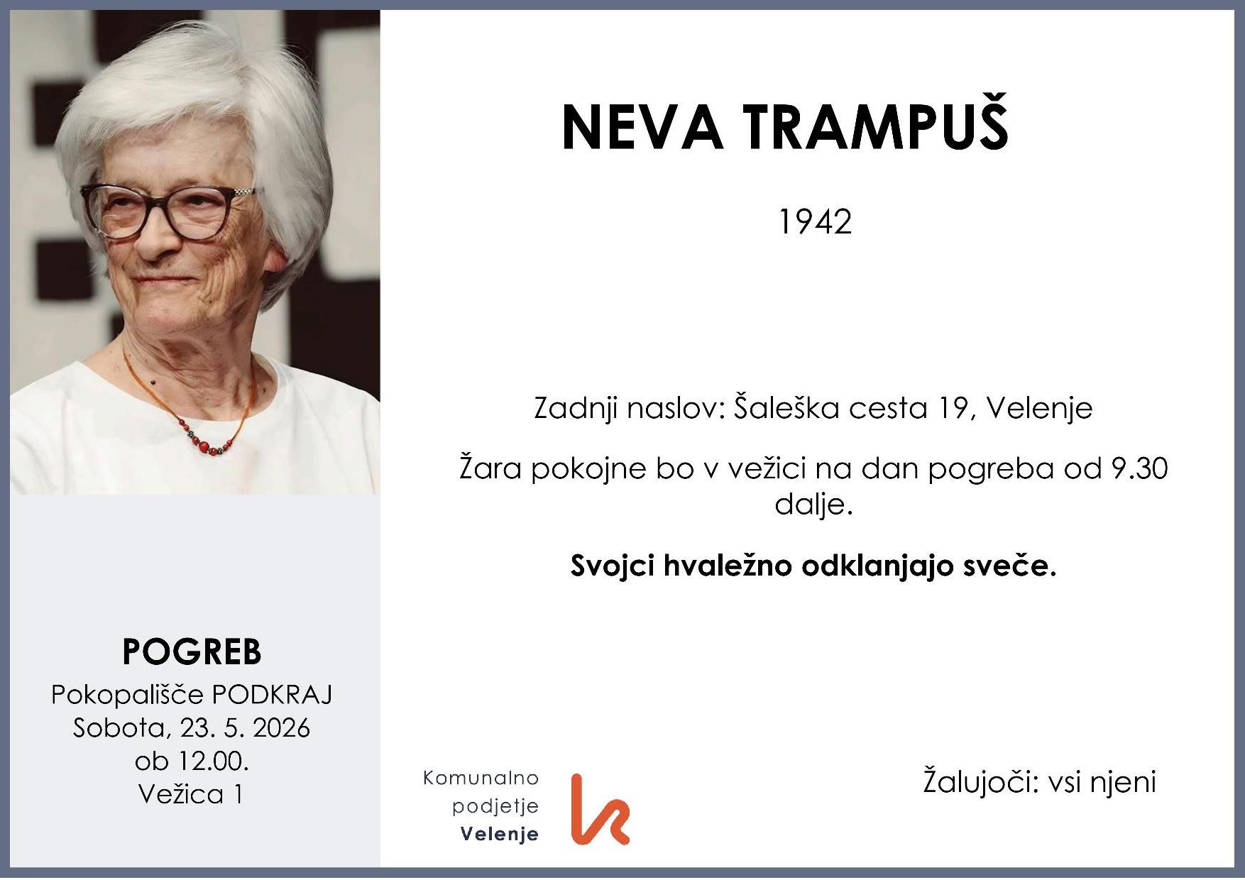 OsmrtnicaTrampušNeva1942 pogreb sobota 23.5.2026 ob 12.00 Podkraj