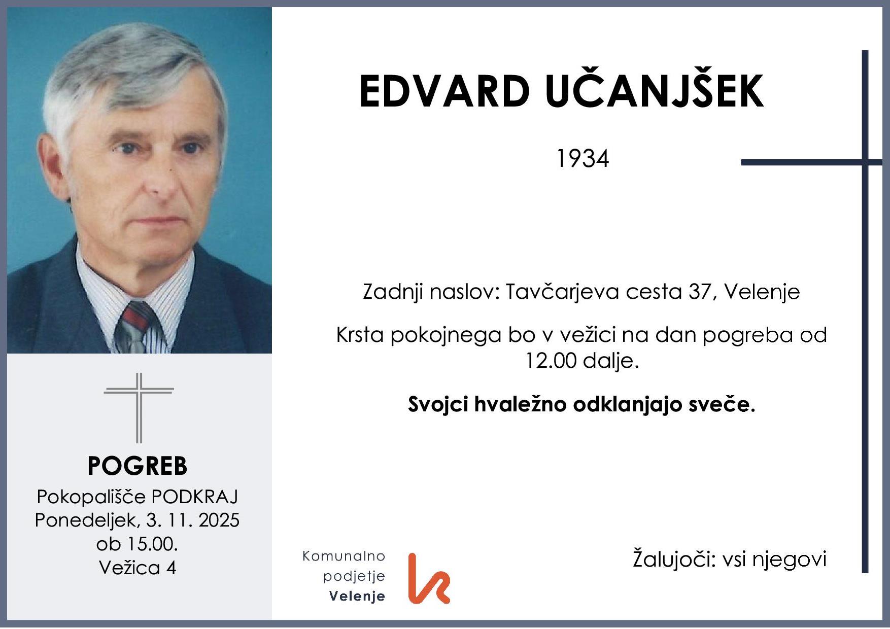 OsmrtnicaUčanjšekEdvard1934pogreb ponedeljek 3.11.2025 ob 15.00 Podkraj