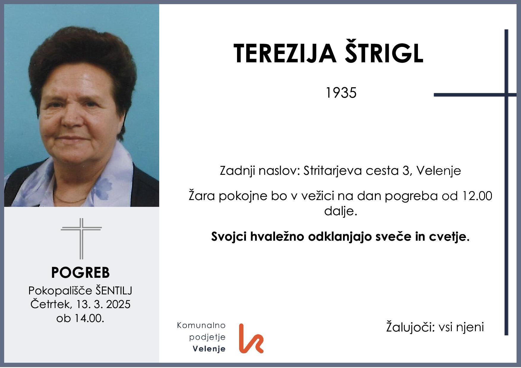 OsmrtnicaŠtriglTerezija1935 pogreb četrtek 13.3.2025 ob 14.00 Šentilj