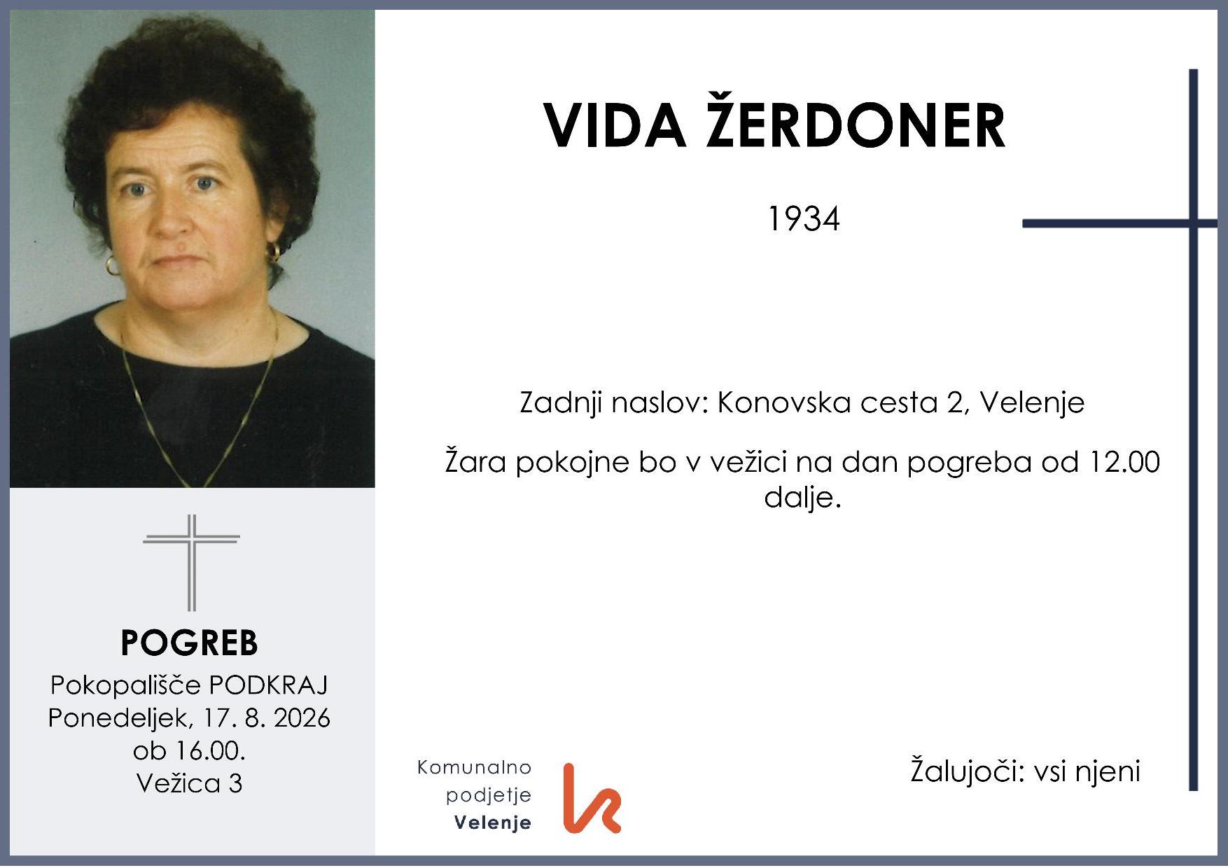 OsmrtnicaŽerdonerVida1934 pogreb ponedeljek 17.8.2026 ob 16.00 Podkraj